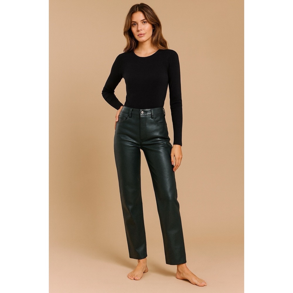 Aritzia Wilfred Melina Vegan Faux Leather Pants Size 12 Green Straight Leg Fall